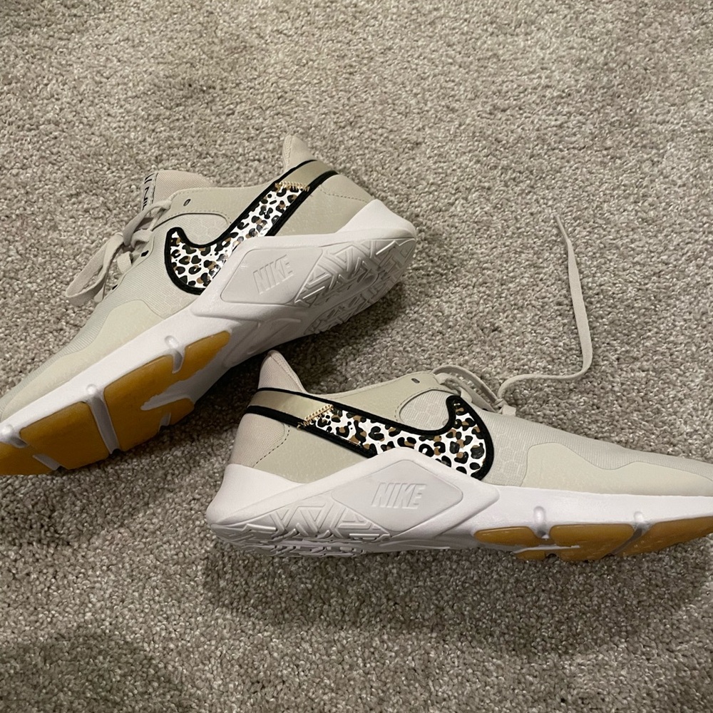 Nike Cream Sneakers with Leopard Print Swoosh